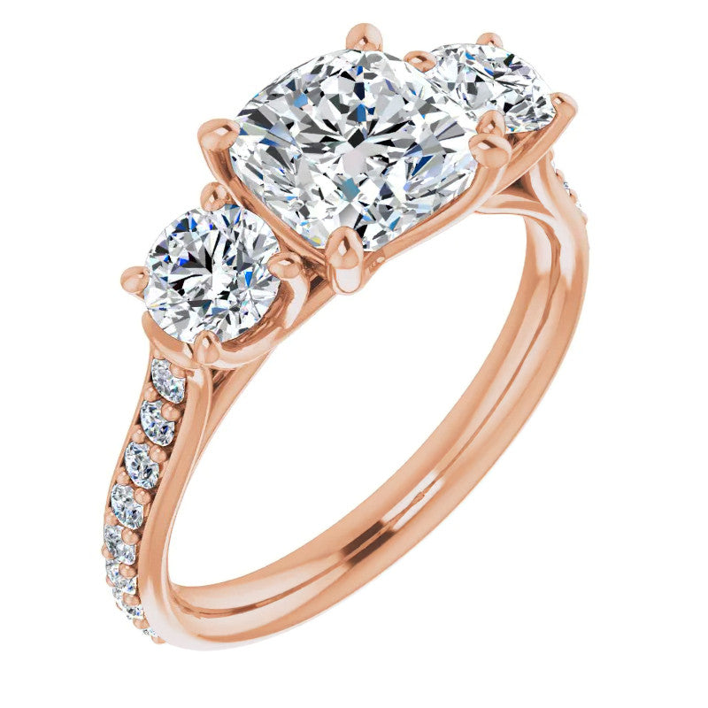 Cushion 3-Stone Style Moissanite Engagement Ring