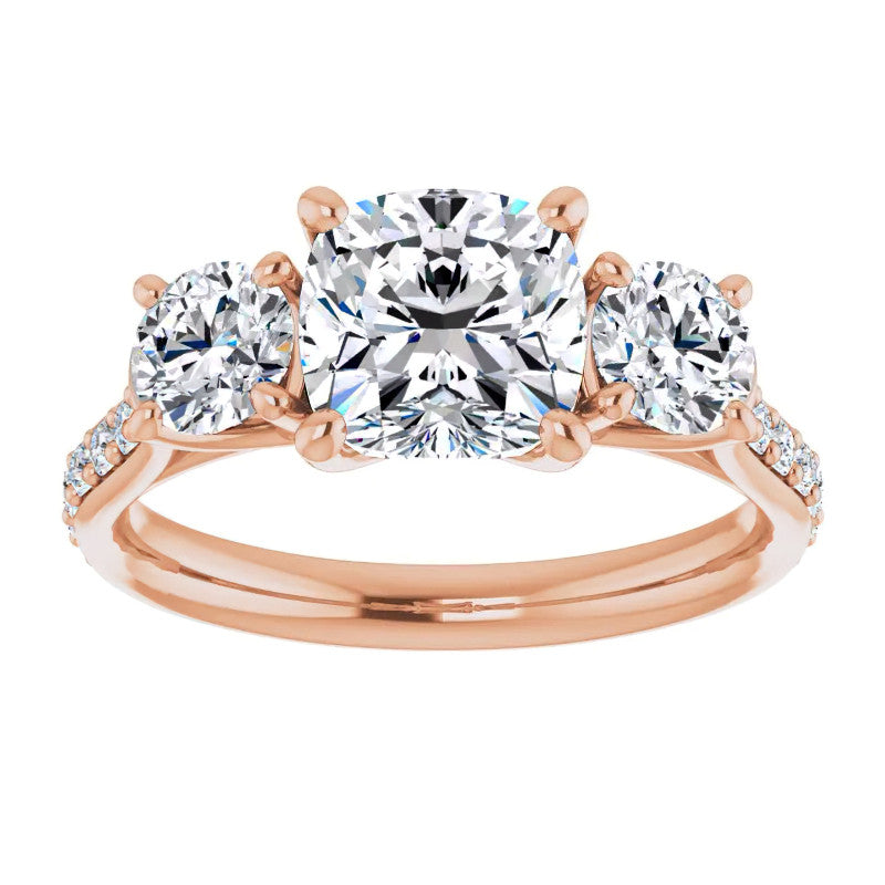Cushion 3-Stone Style Moissanite Engagement Ring