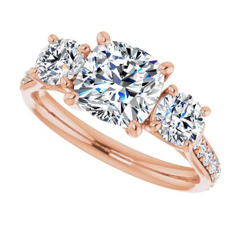 Cushion 3-Stone Style Moissanite Engagement Ring