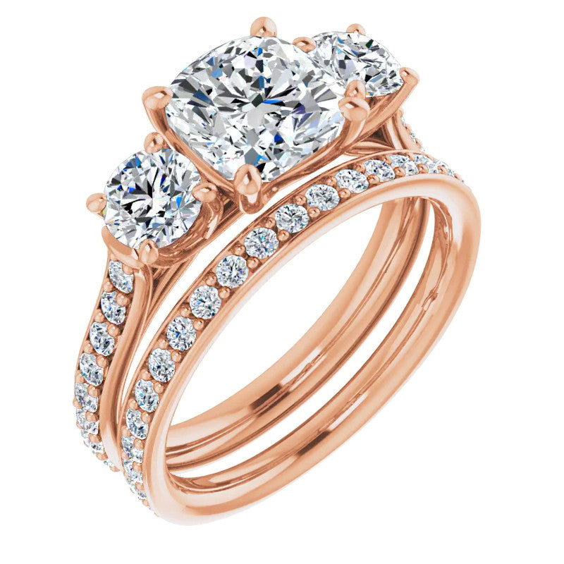 Cushion 3-Stone Style Moissanite Engagement Ring