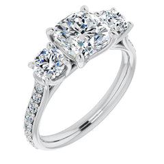 Cushion 3-Stone Style Moissanite Engagement Ring