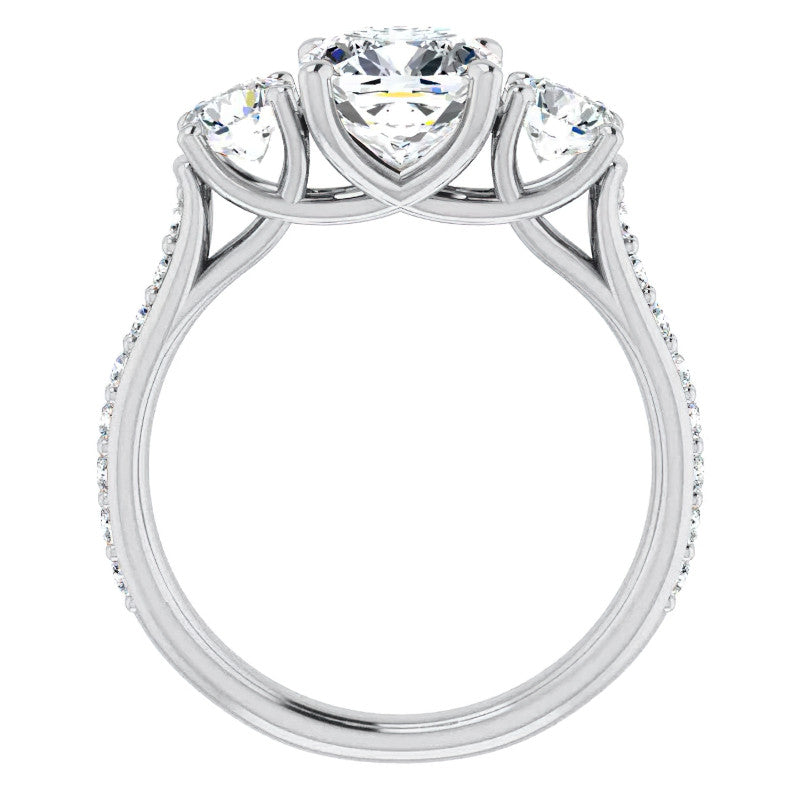 Cushion 3-Stone Style Moissanite Engagement Ring