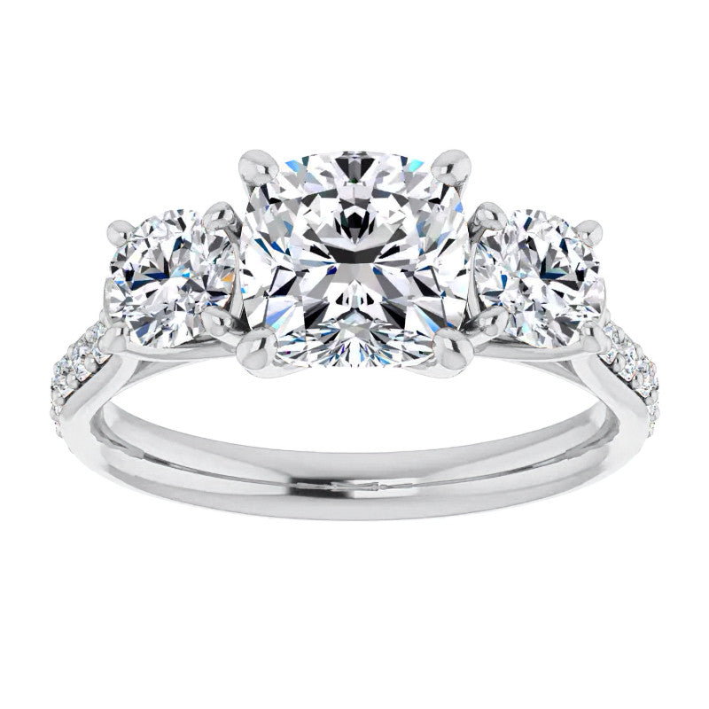 Cushion 3-Stone Style Moissanite Engagement Ring