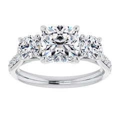Cushion 3-Stone Style Moissanite Engagement Ring