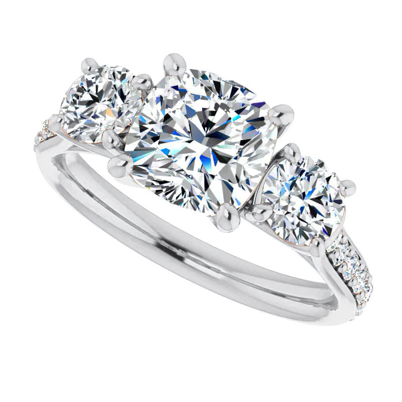 Cushion 3-Stone Style Moissanite Engagement Ring