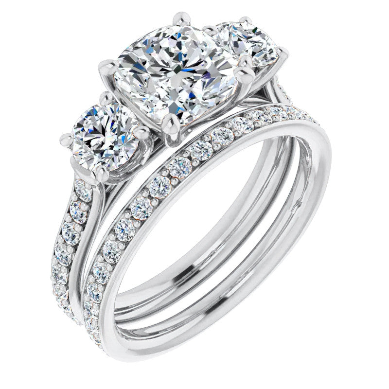 Cushion 3-Stone Style Moissanite Engagement Ring