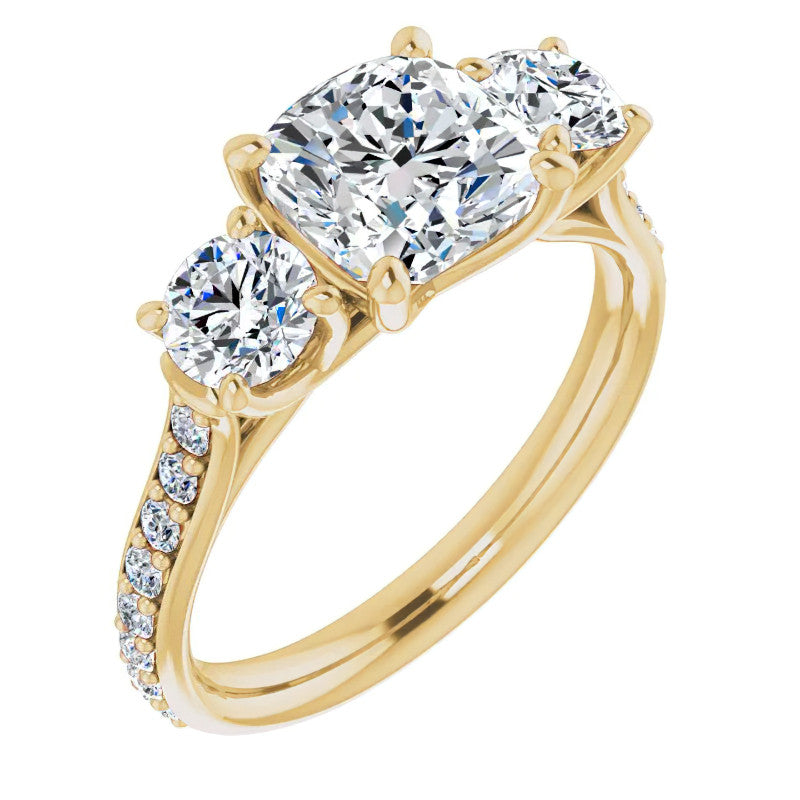 Cushion 3-Stone Style Moissanite Engagement Ring