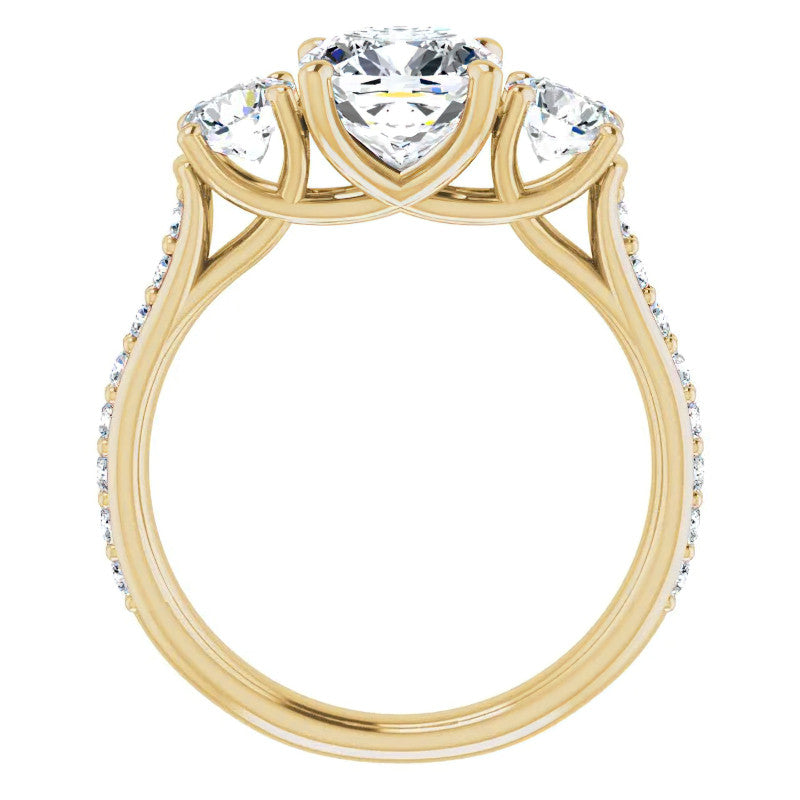 Cushion 3-Stone Style Moissanite Engagement Ring