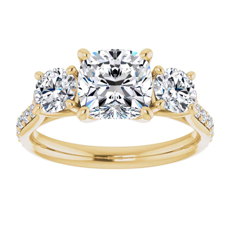 Cushion 3-Stone Style Moissanite Engagement Ring