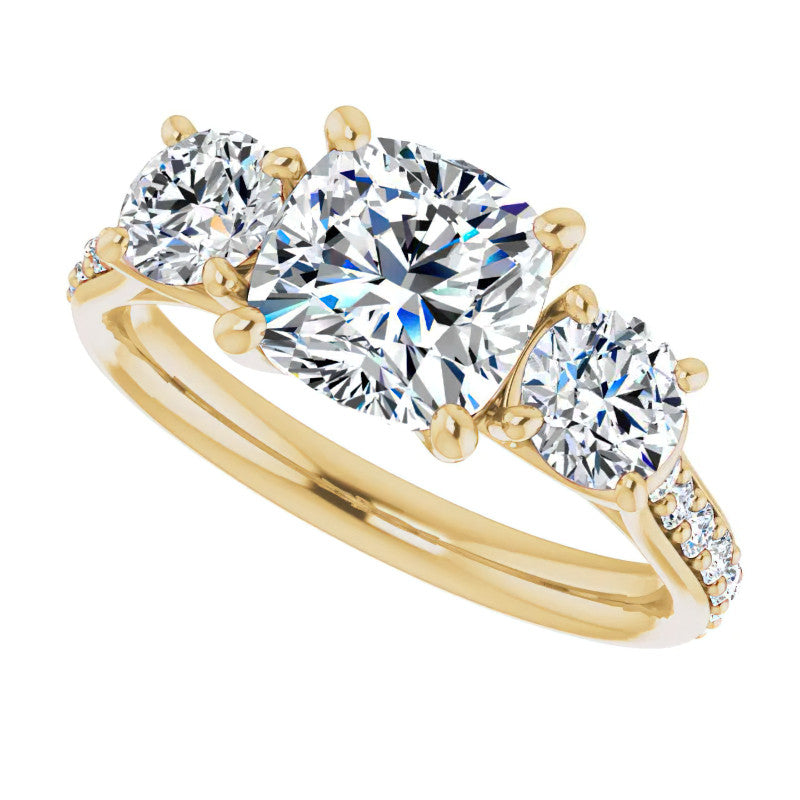 Cushion 3-Stone Style Moissanite Engagement Ring