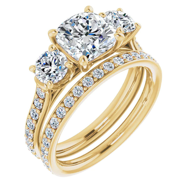 Cushion 3-Stone Style Moissanite Engagement Ring