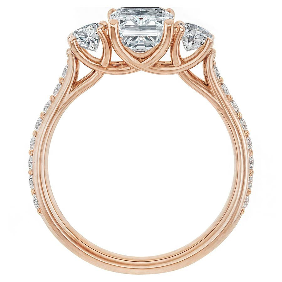 Emerald & Round Three-Stone Style Moissanite Engagement Ring