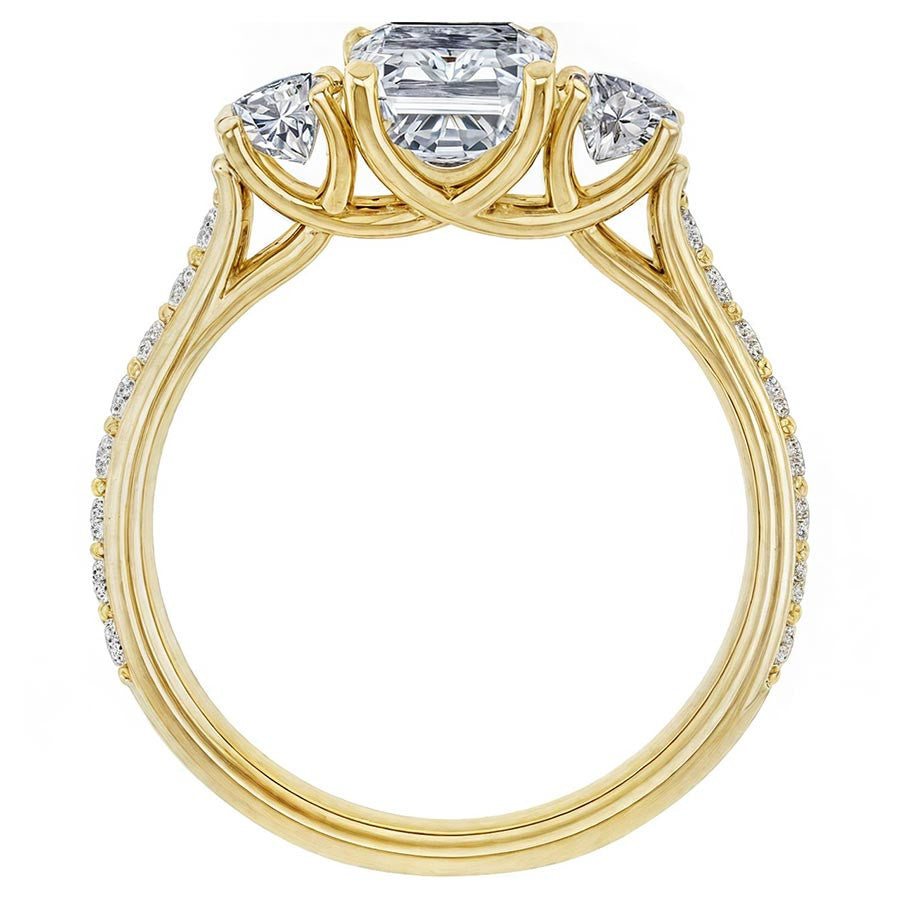 Emerald & Round Three-Stone Style Moissanite Engagement Ring