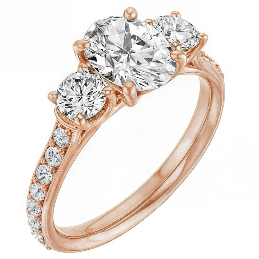 Oval & Round Three-Stone Moissanite Engagement Ring