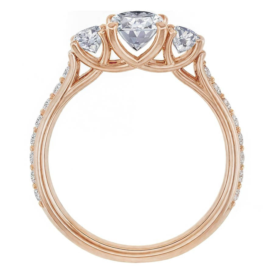Oval & Round Three-Stone Moissanite Engagement Ring