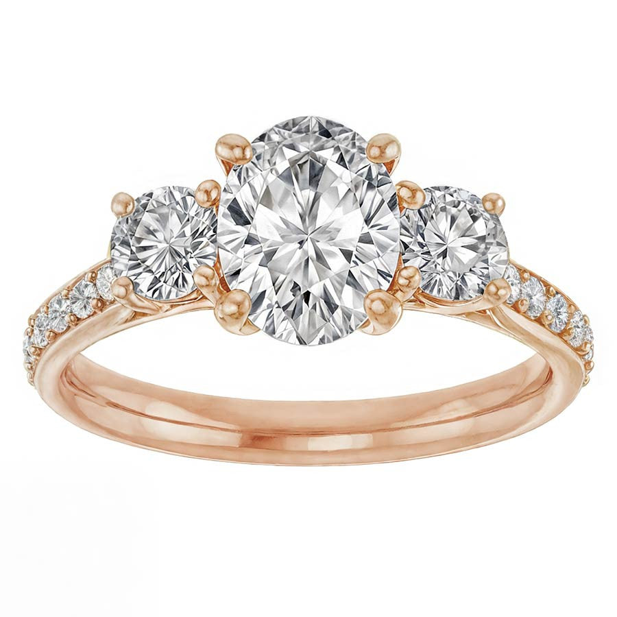Oval & Round Three-Stone Moissanite Engagement Ring