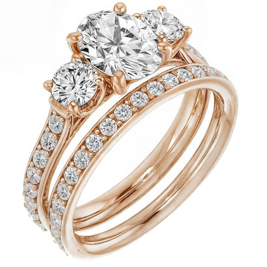 Oval & Round Three-Stone Moissanite Engagement Ring
