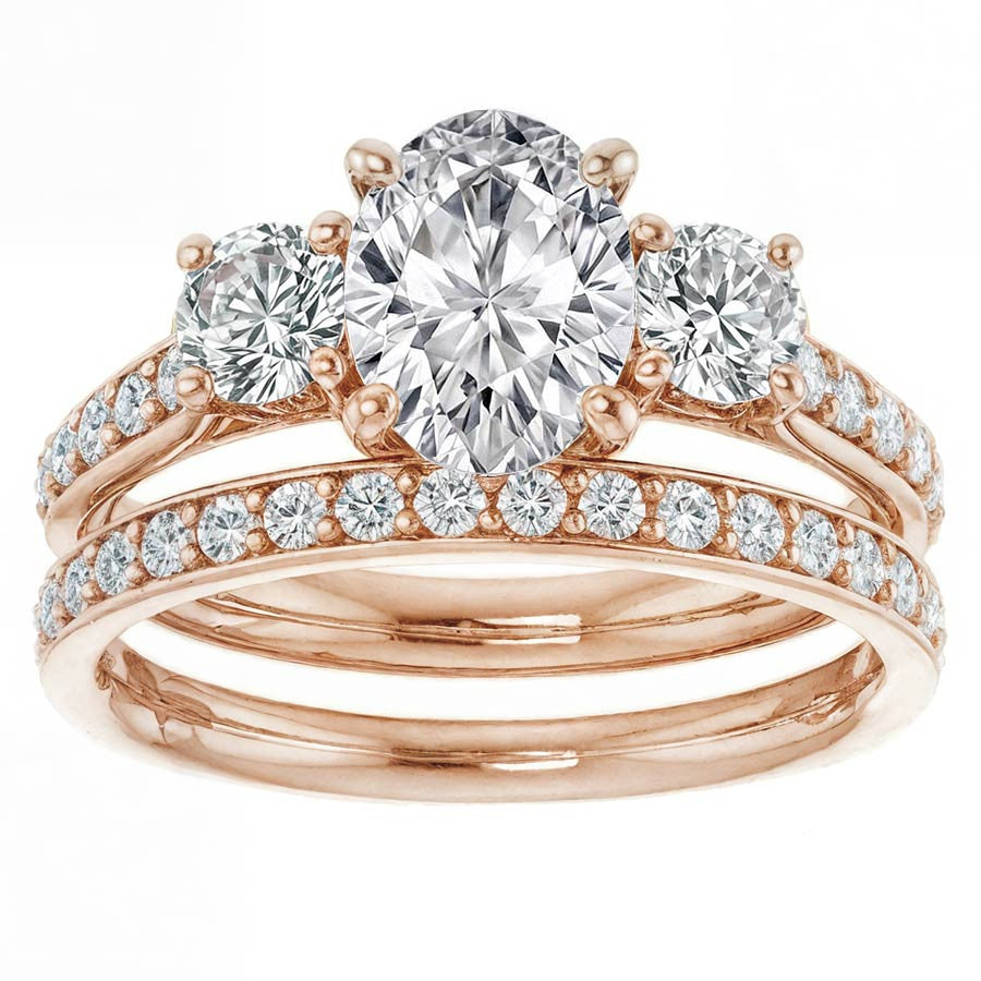 Oval & Round Three-Stone Moissanite Engagement Ring