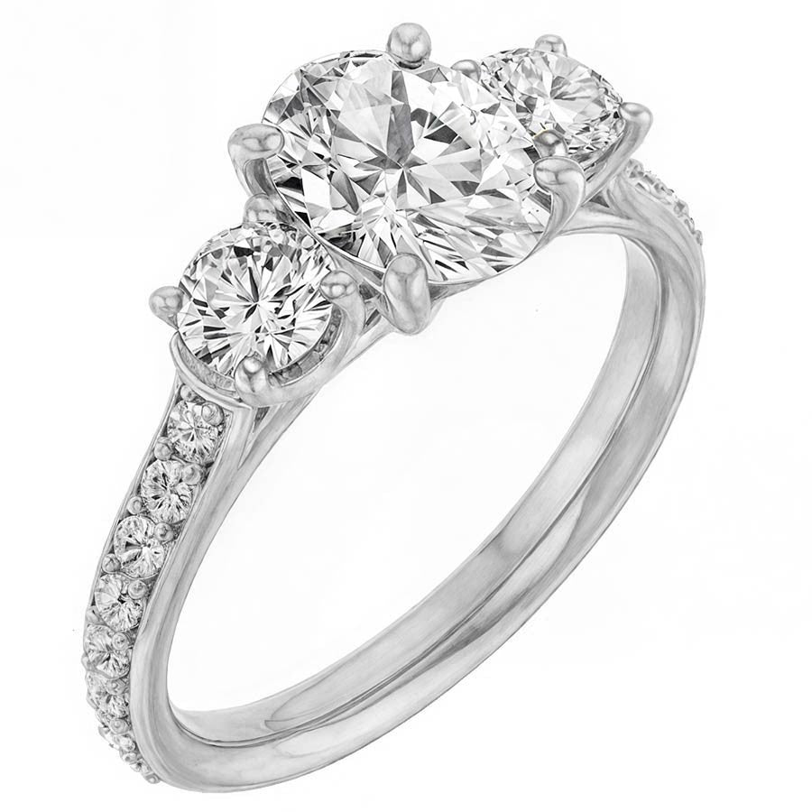 Oval & Round Three-Stone Moissanite Engagement Ring