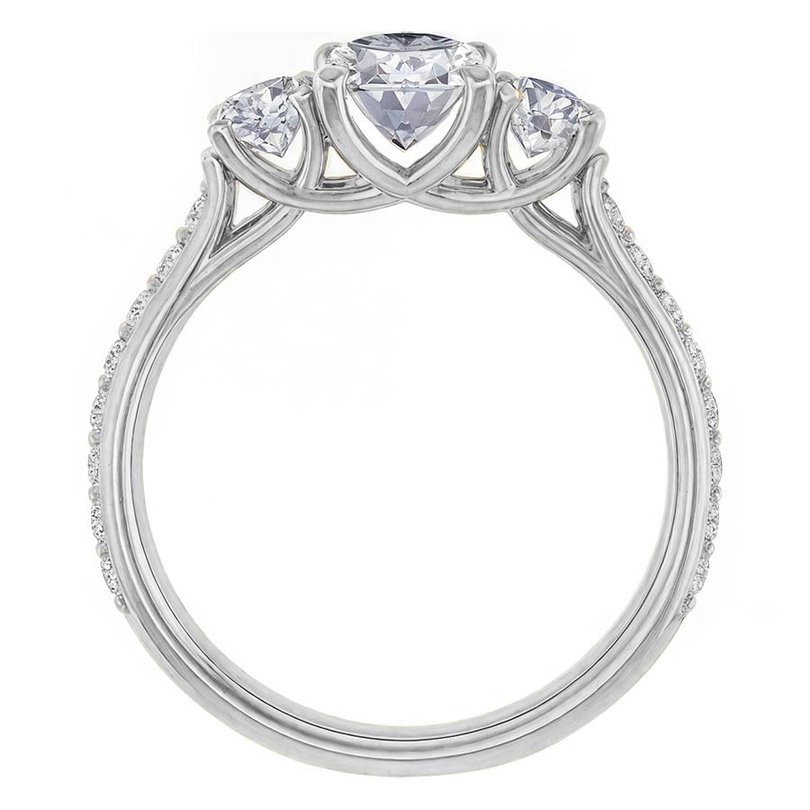 Oval & Round Three-Stone Moissanite Engagement Ring