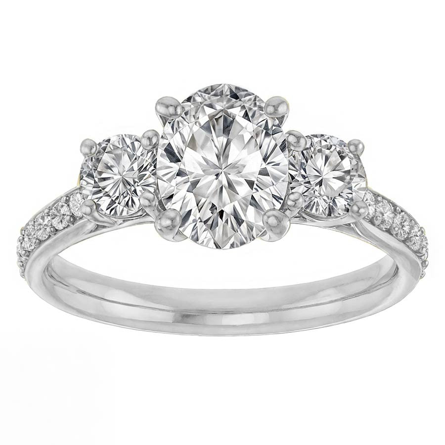 Oval & Round Three-Stone Moissanite Engagement Ring