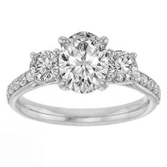 Oval & Round Three-Stone Moissanite Engagement Ring