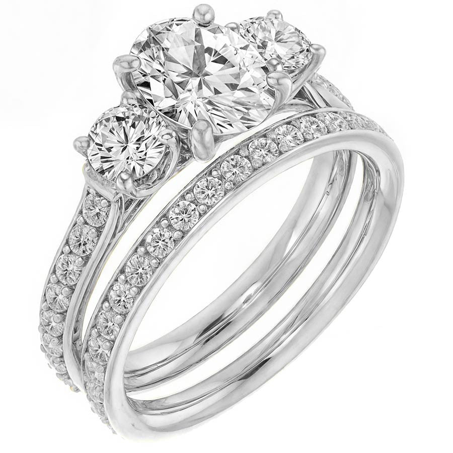 Oval & Round Three-Stone Moissanite Engagement Ring