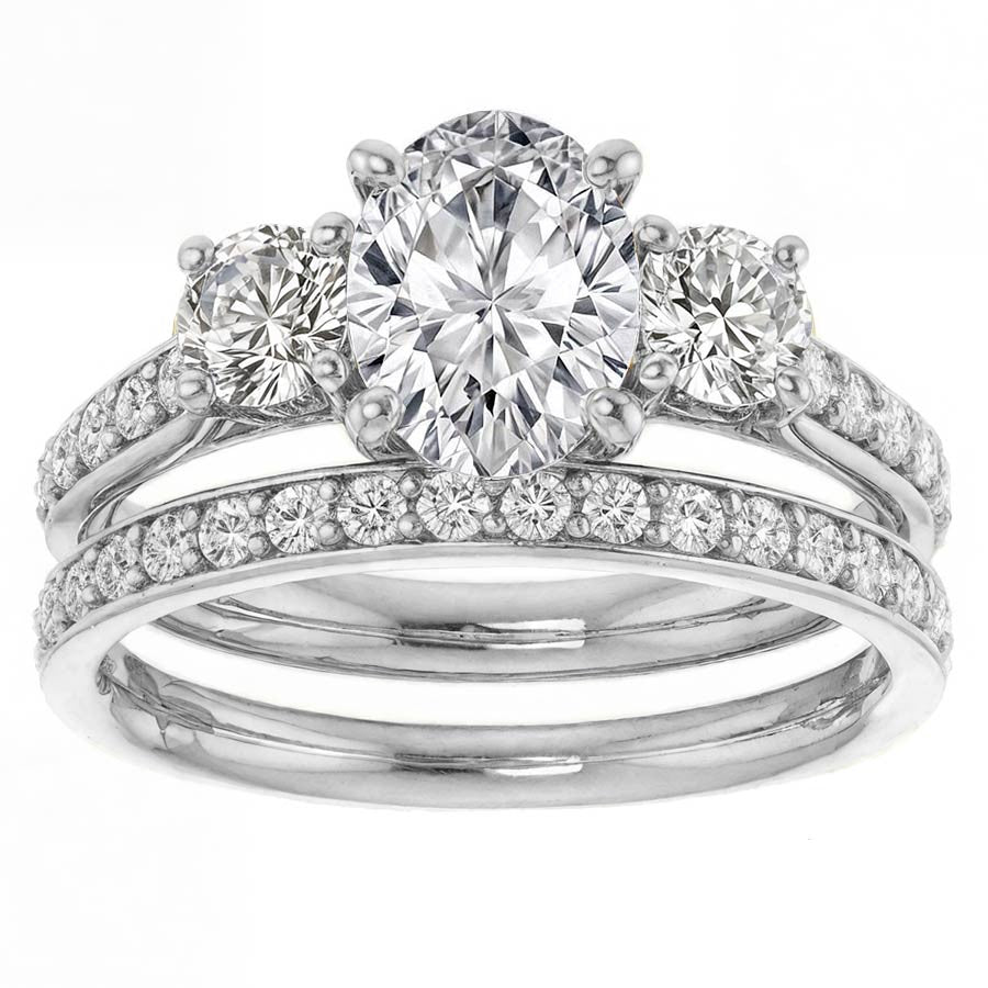 Oval & Round Three-Stone Moissanite Engagement Ring