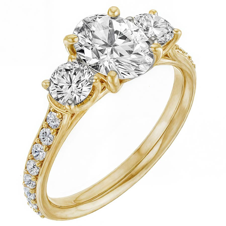 Oval & Round Three-Stone Moissanite Engagement Ring