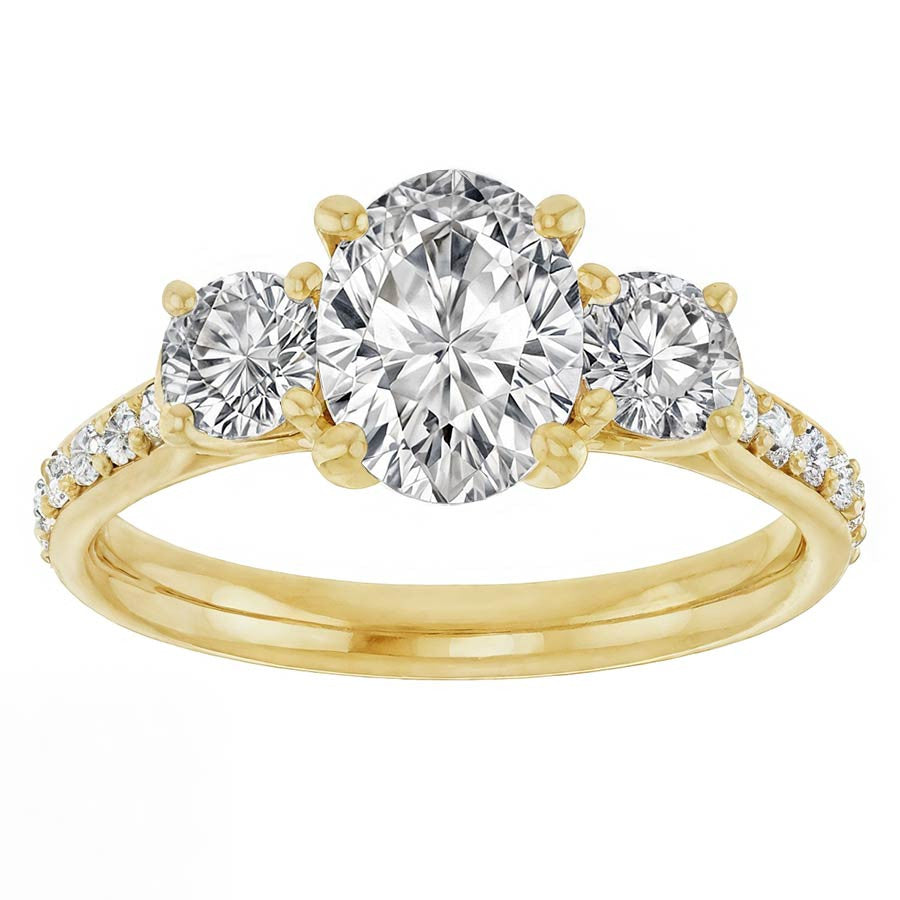 Oval & Round Three-Stone Moissanite Engagement Ring