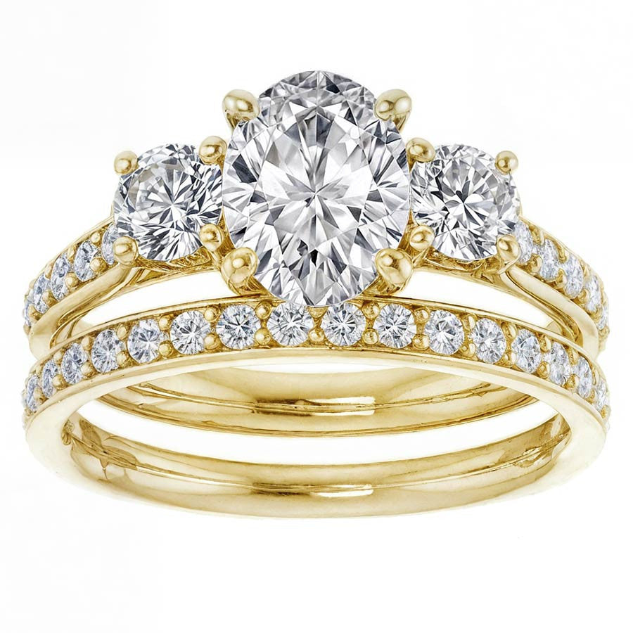 Oval & Round Three-Stone Moissanite Engagement Ring