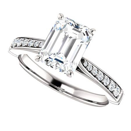 Emerald & Round Cathedral Moissanite Engagement Ring