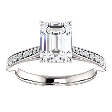 Emerald & Round Cathedral Moissanite Engagement Ring