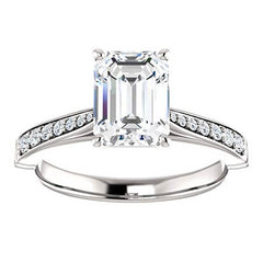 Emerald & Round Cathedral Moissanite Engagement Ring