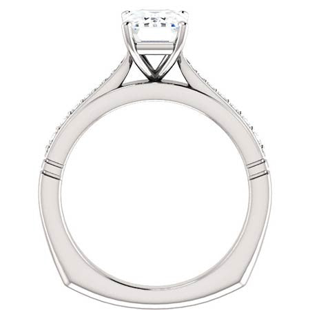 Emerald & Round Cathedral Moissanite Engagement Ring