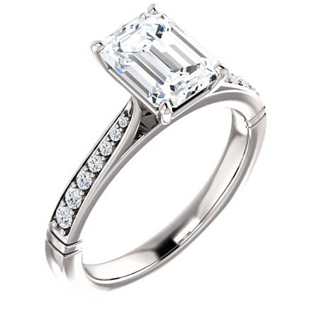 Emerald & Round Cathedral Moissanite Engagement Ring