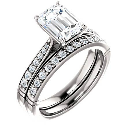Emerald & Round Cathedral Moissanite Engagement Ring