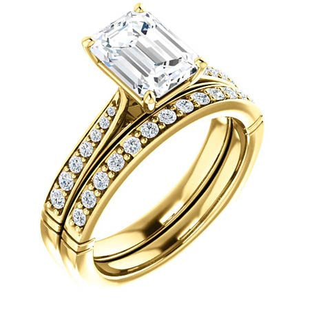 Emerald & Round Cathedral Moissanite Engagement Ring