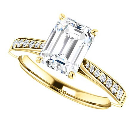 Emerald & Round Cathedral Moissanite Engagement Ring