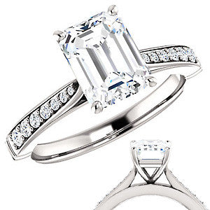 Emerald & Round Cathedral Moissanite Engagement Ring