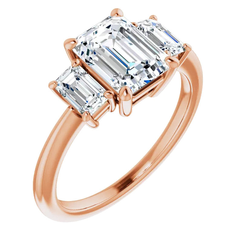 Emerald cut Moissanite Three-Stone Engagement Ring