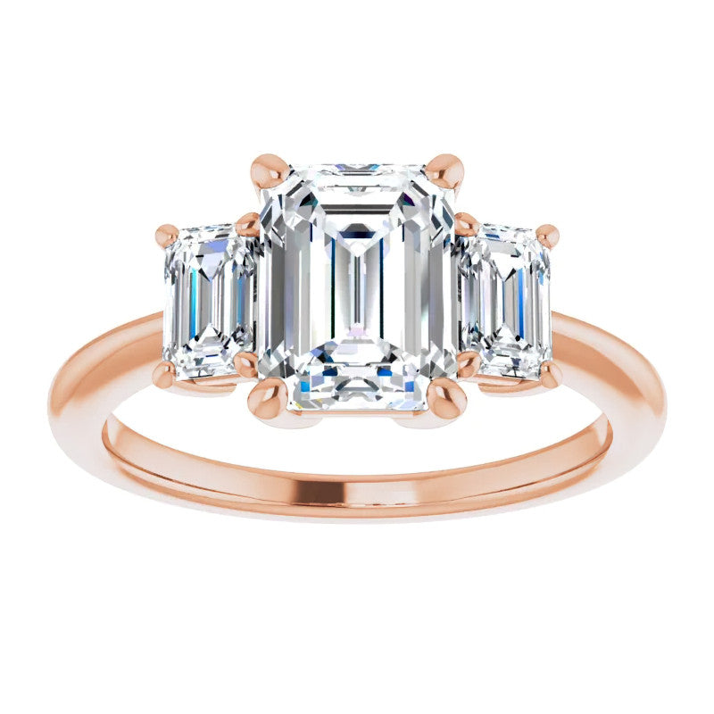Emerald cut Moissanite Three-Stone Engagement Ring