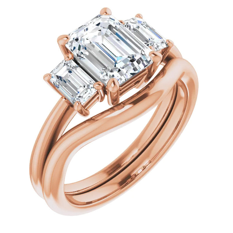 Emerald cut Moissanite Three-Stone Engagement Ring