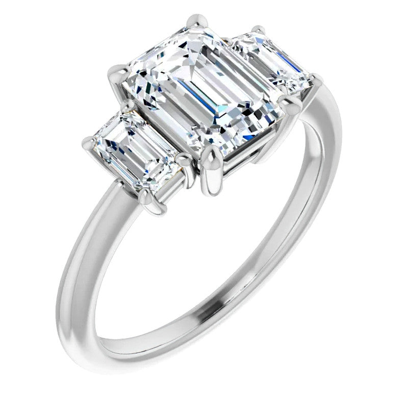Emerald cut Moissanite Three-Stone Engagement Ring
