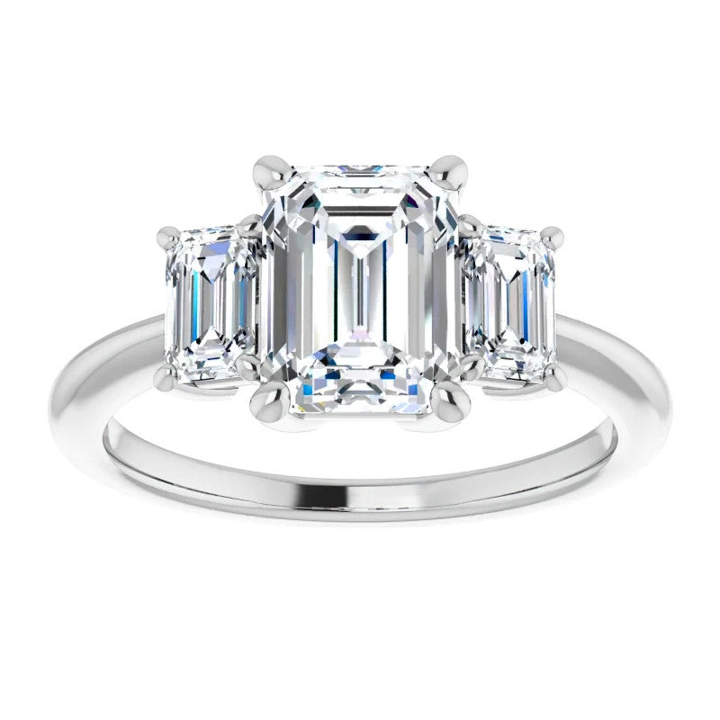 Emerald cut Moissanite Three-Stone Engagement Ring