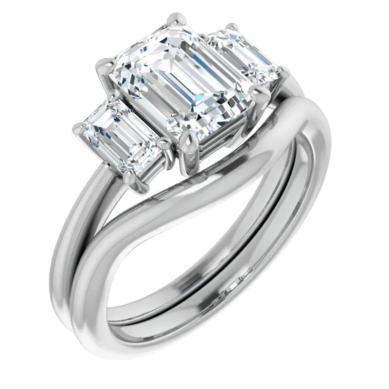 Emerald cut Moissanite Three-Stone Engagement Ring