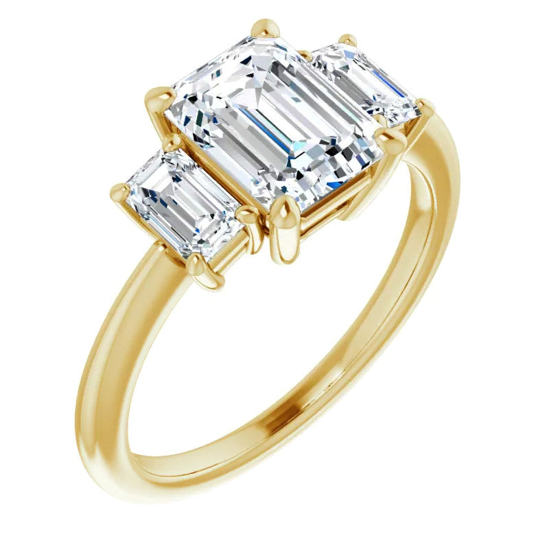Emerald cut Moissanite Three-Stone Engagement Ring
