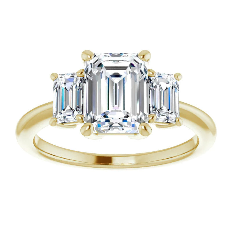 Emerald cut Moissanite Three-Stone Engagement Ring