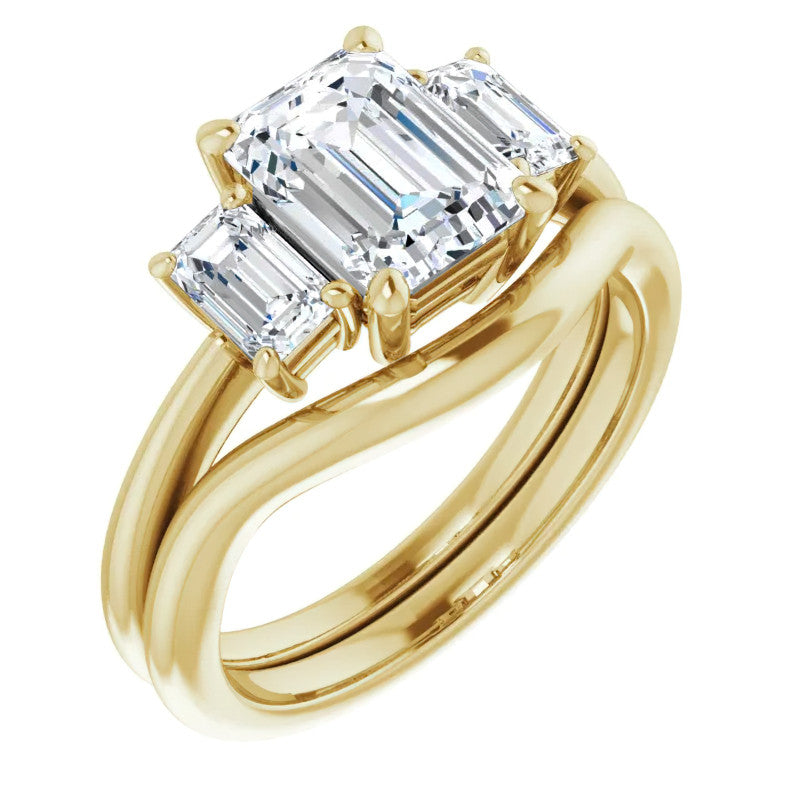 Emerald cut Moissanite Three-Stone Engagement Ring