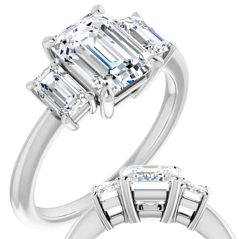Emerald cut Moissanite Three-Stone Engagement Ring